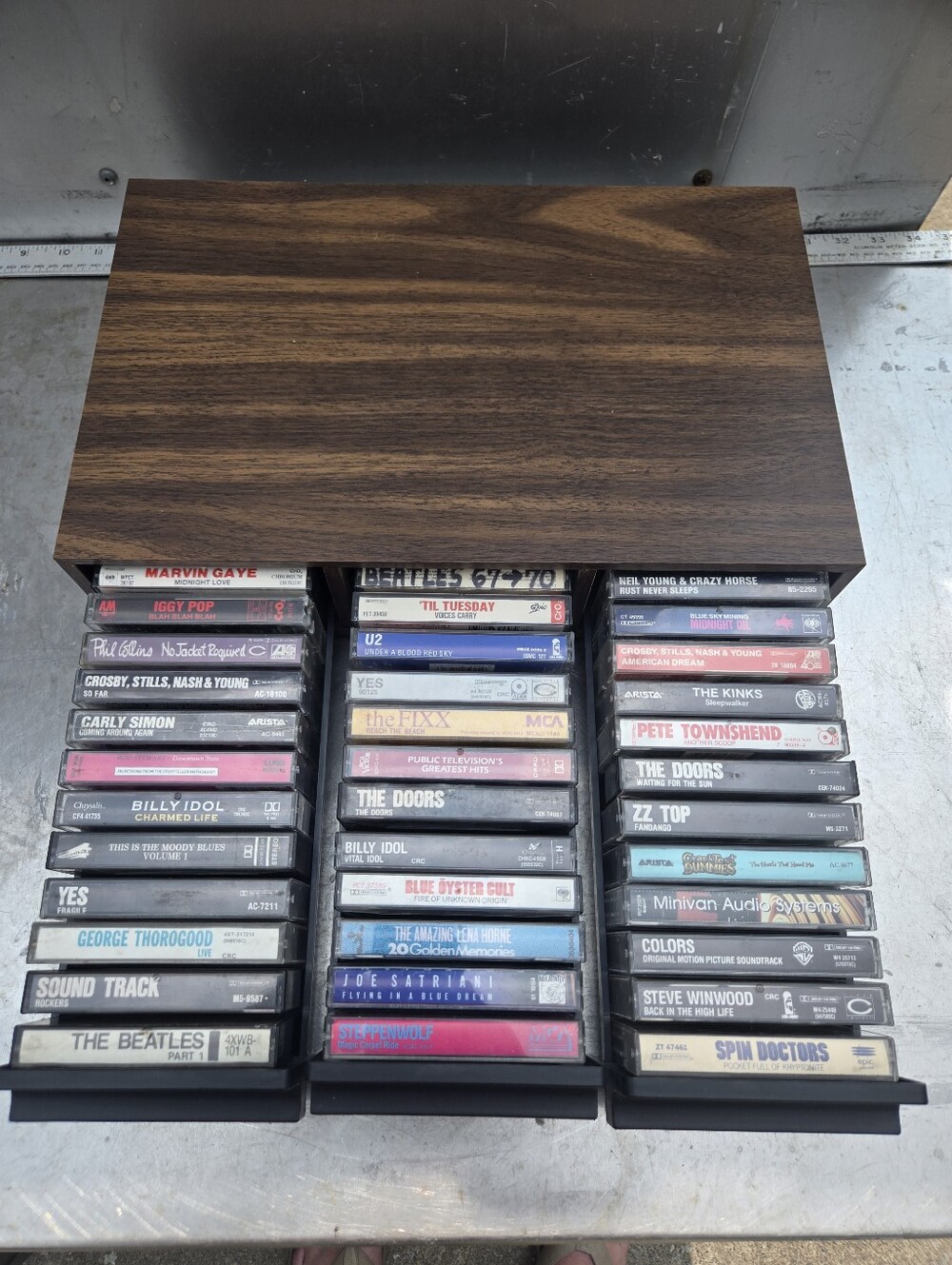 Vintage Cassette Tape Collection with Wood Storage Case - Beatles, U2, Billy Ido